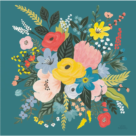 Wild Apple Other - Floral Art Giclee Wild Garden VII by Laura Marshall Teal 14x14 Wrapped Canvas